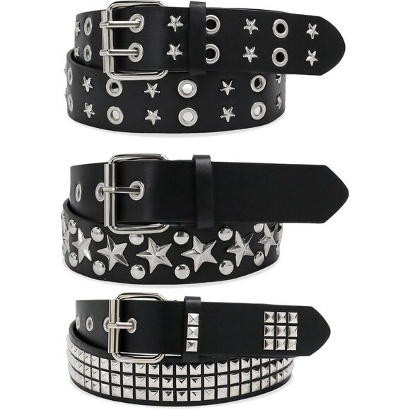 Black Faux Leather Punk Belt 43.3in Grommet Studded Adjustable Gothic main image 4